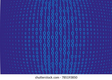 Random numbers 0 and 1. Background in a matrix style. Binary code pattern with digits on screen, falling character. Abstract digital backdrop. Vector illustration