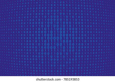 Random numbers 0 and 1. Background in a matrix style. Binary code pattern with digits on screen, falling character. Abstract digital backdrop. Vector illustration