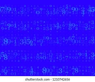 Random numbers 0 and 9. Background in a matrix style. Binary code pattern with digits on screen, falling character. Abstract digital backdrop. Vector illustration Blue color
