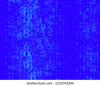 Random numbers 0 and 9. Background in a matrix style. Binary code pattern with digits on screen, falling character. Abstract digital backdrop. Vector illustration Blue color