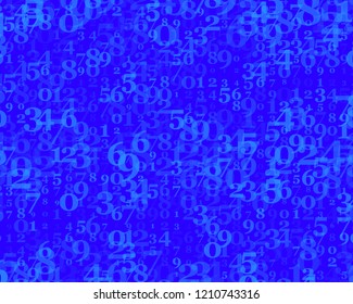 Random numbers 0 and 9. Background in a matrix style. Binary code pattern with digits on screen, falling character. Abstract digital backdrop. Vector illustration Blue color