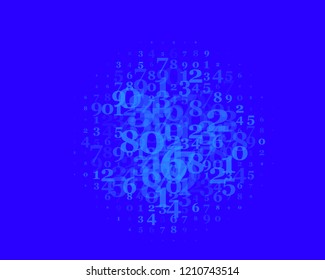 Random numbers 0 and 9. Background in a matrix style. Binary code pattern with digits on screen, falling character. Abstract digital backdrop. Vector illustration Blue color