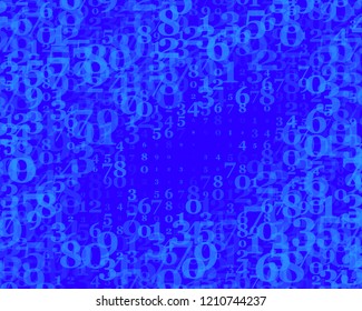 Random numbers 0 and 9. Background in a matrix style. Binary code pattern with digits on screen, falling character. Abstract digital backdrop. Vector illustration Blue color