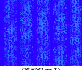 Random numbers 0 and 9. Background in a matrix style. Binary code pattern with digits on screen, falling character. Abstract digital backdrop. Vector illustration Blue color