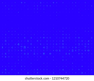 Random numbers 0 and 9. Background in a matrix style. Binary code pattern with digits on screen, falling character. Abstract digital backdrop. Vector illustration Blue color