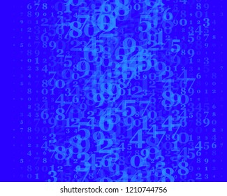 Random numbers 0 and 9. Background in a matrix style. Binary code pattern with digits on screen, falling character. Abstract digital backdrop. Vector illustration Blue color