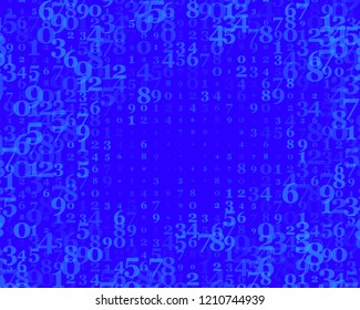 Random numbers 0 and 9. Background in a matrix style. Binary code pattern with digits on screen, falling character. Abstract digital backdrop. Vector illustration Blue color