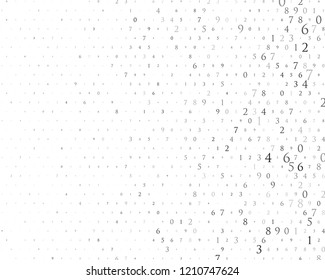 Random numbers 0 and 9. Background in a matrix style. Binary code pattern with digits on screen, falling character. Abstract digital backdrop. Vector illustration Different shades of grey