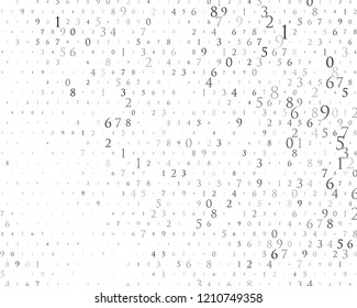 Random numbers 0 and 9. Background in a matrix style. Binary code pattern with digits on screen, falling character. Abstract digital backdrop. Vector illustration Different shades of grey