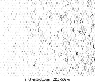 Random numbers 0 and 9. Background in a matrix style. Binary code pattern with digits on screen, falling character. Abstract digital backdrop. Vector illustration Different shades of grey