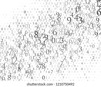 Random numbers 0 and 9. Background in a matrix style. Binary code pattern with digits on screen, falling character. Abstract digital backdrop. Vector illustration Different shades of grey