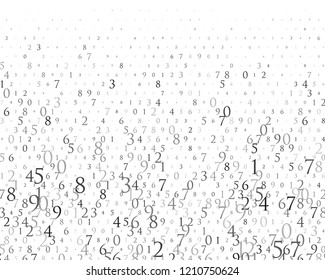 Random numbers 0 and 9. Background in a matrix style. Binary code pattern with digits on screen, falling character. Abstract digital backdrop. Vector illustration Different shades of grey