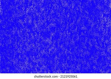 Random numbers 0 -  9. Blue Background in a matrix style. Binary code pattern with digits on screen, falling character. Abstract digital backdrop. Vector 