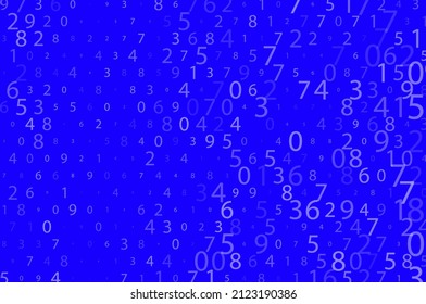 Random numbers 0 -  9. Blue Background in a matrix style. Binary code pattern with digits on screen, falling character. Abstract digital backdrop. Vector 