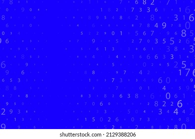 Random numbers 0 -  9. Blue Background in a matrix style. Binary code pattern with digits on screen, falling character. Abstract digital backdrop. Vector 