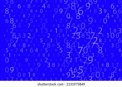 Random numbers 0 -  9. Blue Background in a matrix style. Binary code pattern with digits on screen, falling character. Abstract digital backdrop. Vector 