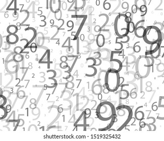 Random numbers 0 and 9 of different scales and different degrees of transparency. Background in a matrix style. Binary code pattern with digits on screen, falling character. Abstract digital backdrop
