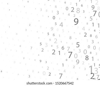 Random numbers 0 and 9 of different scales and different degrees of transparency. Background in a matrix style. Binary code pattern with digits on screen, falling character. Abstract digital backdrop