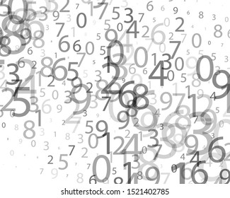 Random numbers 0 and 9 of different scales and different degrees of transparency. Background in a matrix style. Binary code pattern with digits on screen, falling character. Abstract digital backdrop