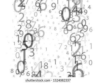 Random numbers 0 and 9 of different scales and different degrees of transparency. Background in a matrix style. Binary code pattern with digits on screen, falling character. Abstract digital backdrop