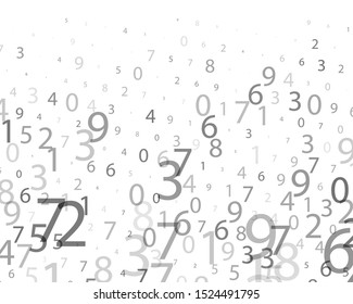 Random numbers 0 and 9 of different scales and different degrees of transparency. Background in a matrix style. Binary code pattern with digits on screen, falling character. Abstract digital backdrop