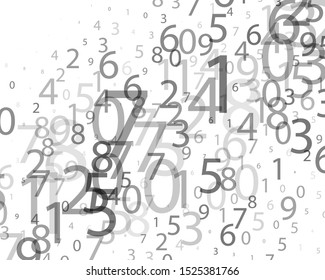 Random numbers 0 and 9 of different scales and different degrees of transparency. Background in a matrix style. Binary code pattern with digits on screen, falling character. Abstract digital backdrop