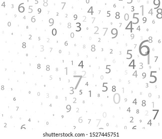 Random numbers 0 and 9 of different scales and different degrees of transparency. Background in a matrix style. Binary code pattern with digits on screen, falling character. Abstract digital backdrop