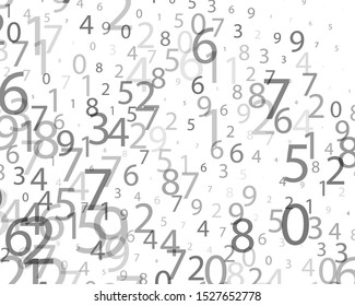 Random numbers 0 and 9 of different scales and different degrees of transparency. Background in a matrix style. Binary code pattern with digits on screen, falling character. Abstract digital backdrop