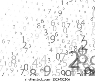 Random numbers 0 and 9 of different scales and different degrees of transparency. Background in a matrix style. Binary code pattern with digits on screen, falling character. Abstract digital backdrop