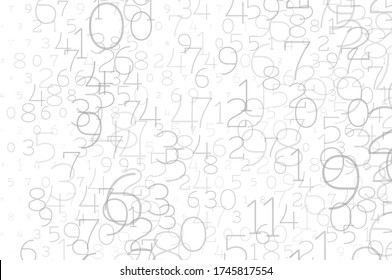 Random numbers 0 and 9. Gray color. Background in a matrix style. Binary code pattern with digits on screen, falling character. Abstract digital backdrop. Vector illustration