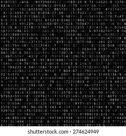 Random numbers flat code screen listing table cypher, vector background