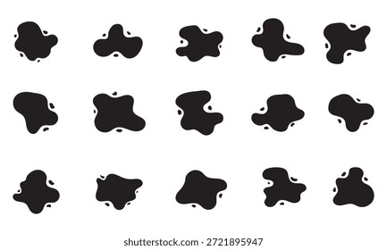 Random organic blob shapes. Black cube drops. Liquid organic amoeba silhouette blob in modern style. Various shapes of irregular blobs. organic blob shape irregular form abstract vector illustration.