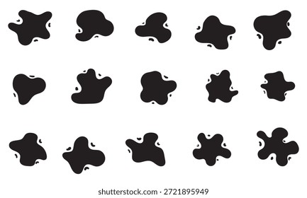 Formas de manchas orgánicas al azar. Gotas de cubo negro. Silueta de ameba orgánica líquida en estilo moderno. Varias Formas de manchas irregulares. forma de mancha orgánica forma irregular Ilustración vectorial abstracta.