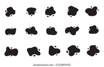 Zufällige organische Blobformen. Schwarzer Würfel fällt. Flüssiger Bio-Amöben Silhouettenblob im modernen Stil. Verschiedene Formen unregelmäßiger Kleckse. organische Blobform unregelmäßige Form abstrakte Vektorgrafik.