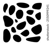 Random organic blobs, Random blots, ink blots, Spot shapes. Splash, spot chart. A drop of liquid, liquid. Pebbles, stone silhouettes.