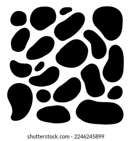 Random organic blobs, Random blots, ink blots, Spot shapes. Splash, spot chart. A drop of liquid, liquid. Pebbles, stone silhouettes.