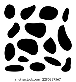 Zufällige organische Blocks, Random-Blöcke, Tintenfische, Spot-Formen. Splash, Punktkarte. Ein Tropfen Flüssigkeit, Flüssigkeit. Kieselsteine, Steinsilhouetten.