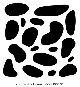 Random organic blobs, Random blots, ink blots, Spot shapes. Splash, spot chart. A drop of liquid, liquid. Pebbles, stone silhouettes.