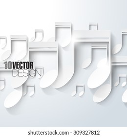 Random overlapping white music notes in bright artistic eps10 vector background