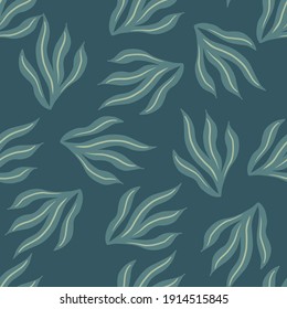 Random pale seamless pattern with hand drawns eaweed print. Turquoise palette artwork. Aquatic backdrop. Designed for fabric design, textile print, wrapping, cover. Vector illustration