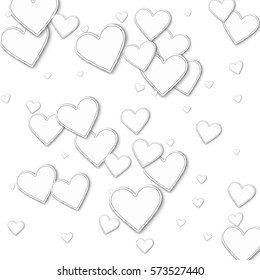 Random paper hearts. Scattered pattern on white background. Vector illustration.