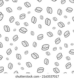 Random pattern of biscuits in dark color on white background with mini doodles(icons). Vector Illustration.