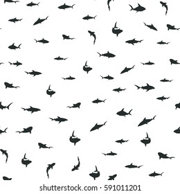 Random pattern with black sharks. Seamless vector background.