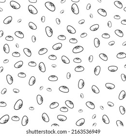 Random pattern of bread in dark color on white background with mini doodles(icons). Vector Illustration.