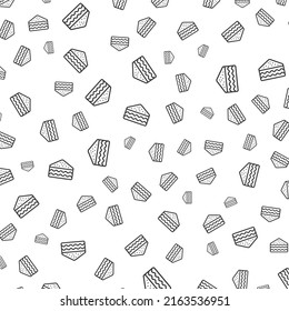 Random pattern of cake in dark color on white background with mini doodles(icons). Vector Illustration.