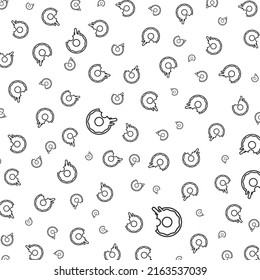 Random pattern of donuts  in dark color on white background with mini doodles(icons). Vector Illustration.