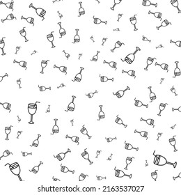 Random pattern of Drink in dark color on white background with mini doodles(icons). Vector Illustration.
