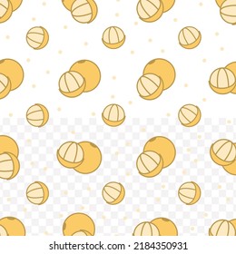 Random pattern of Duku in dark color on white background with mini doodles(icons). Vector Illustration