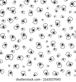 Random pattern of egg in dark color on white background with mini doodles(icons). Vector Illustration.