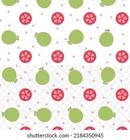 Random pattern of Guava in dark color on white background with mini doodles(icons). Vector Illustration